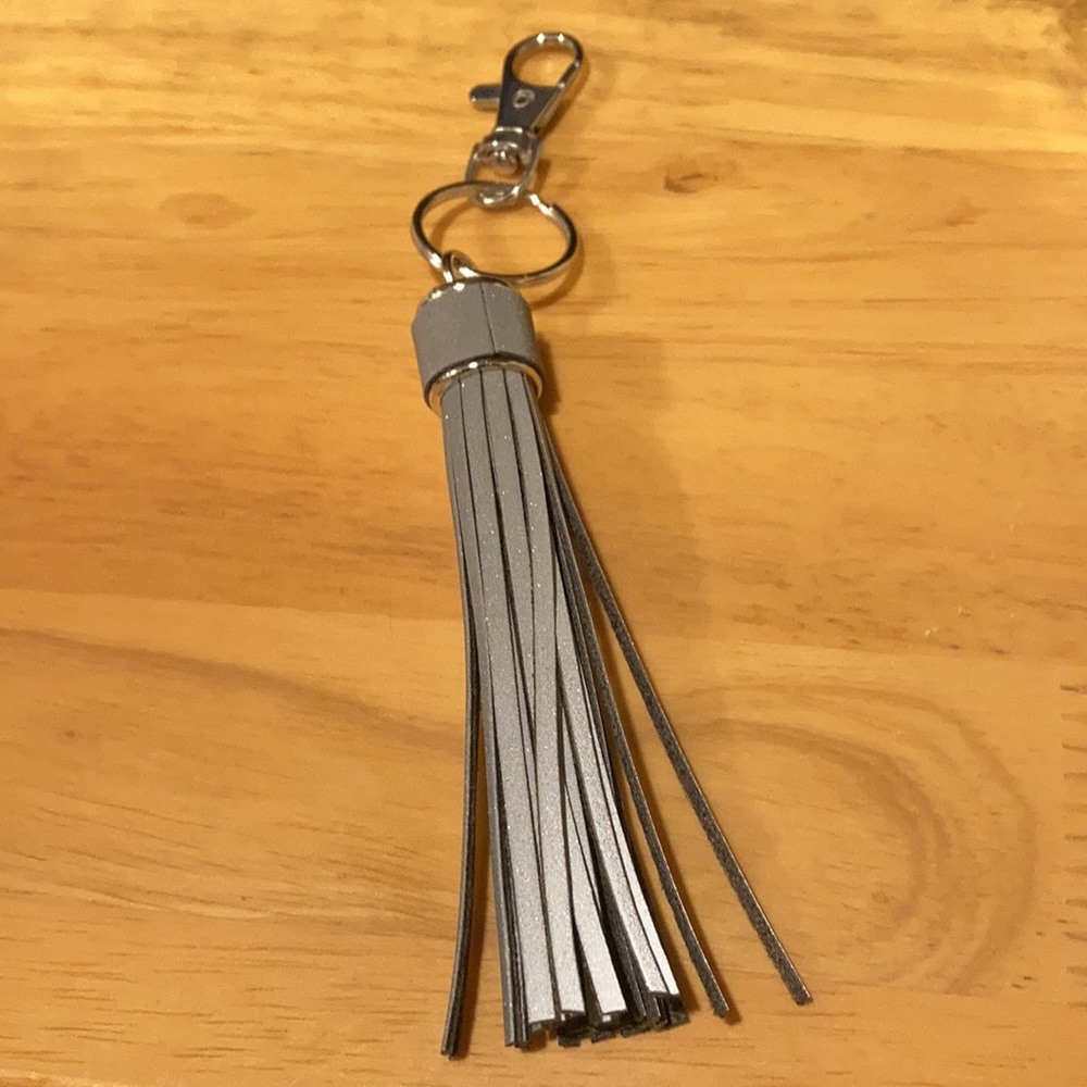 Grey traffic safety visibility reflective tassel key purse charm